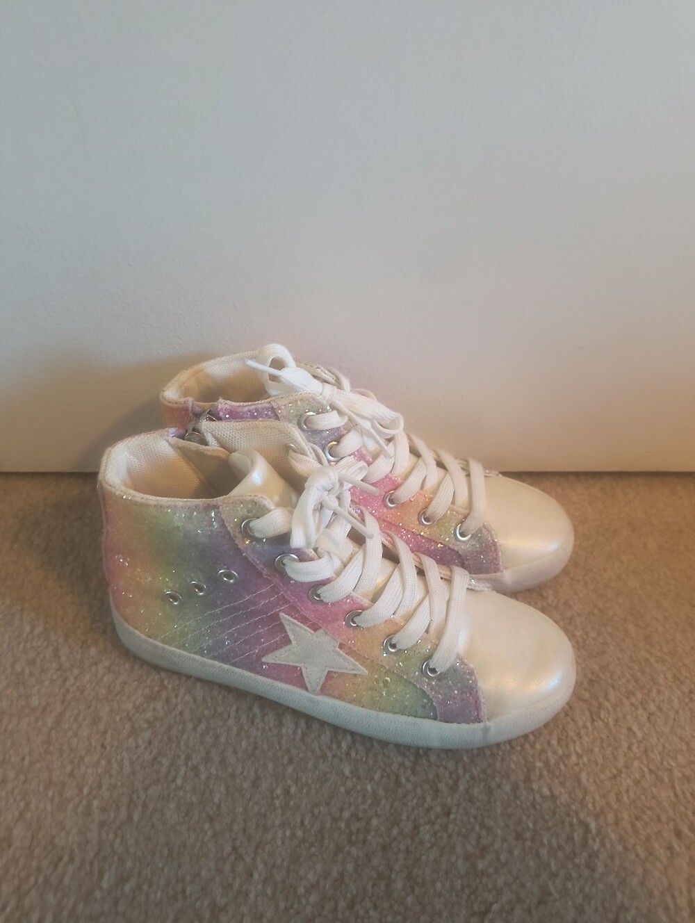 Kids Glitter Rainbow High-Top Sneakers - White